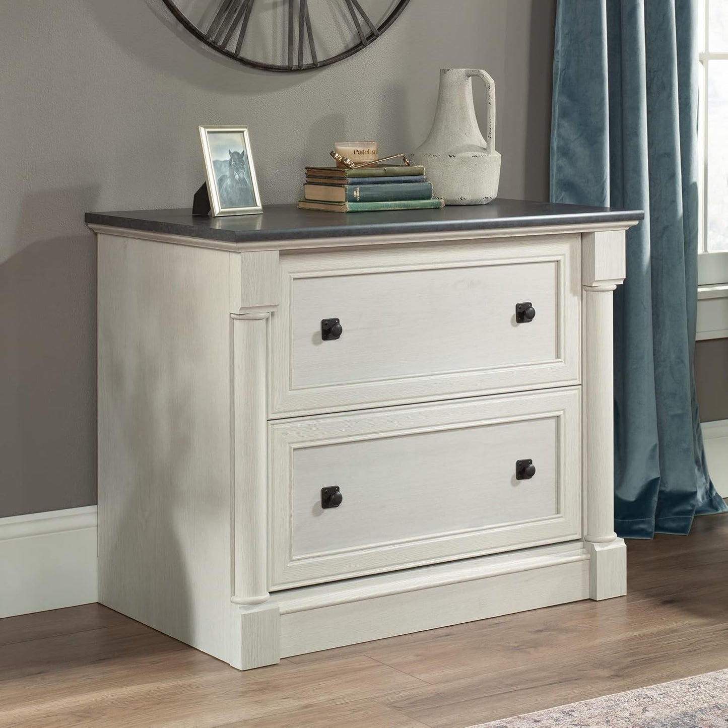 Two Drawer File Cabinet In Glacier Oak With Interlocking Drawers