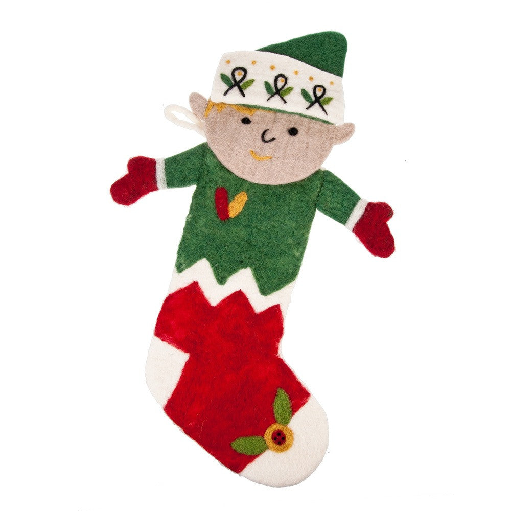 Holly Elf Wool Stocking