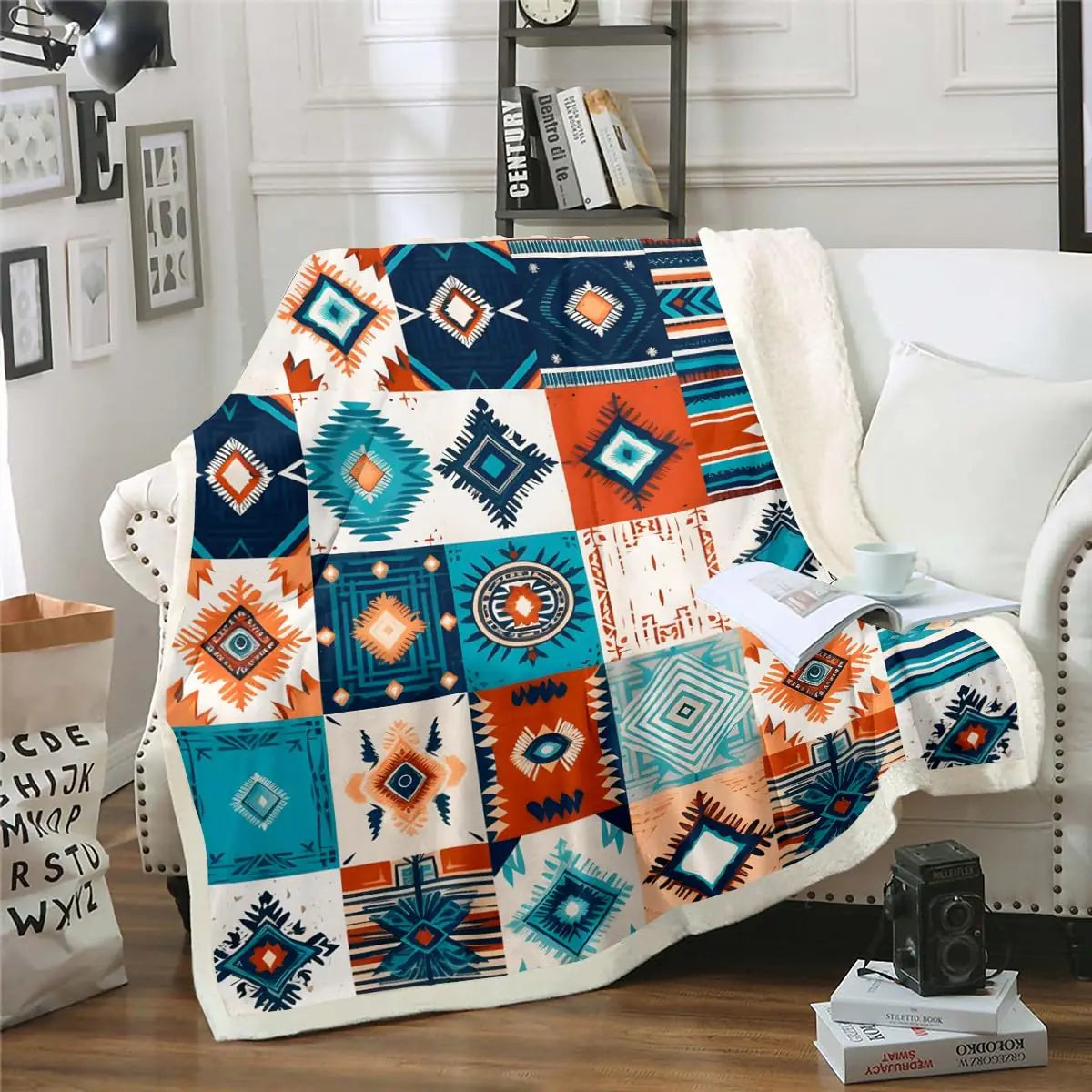 Southwestern Ethnic Throw Blanket for Couch Queen 90"X90"