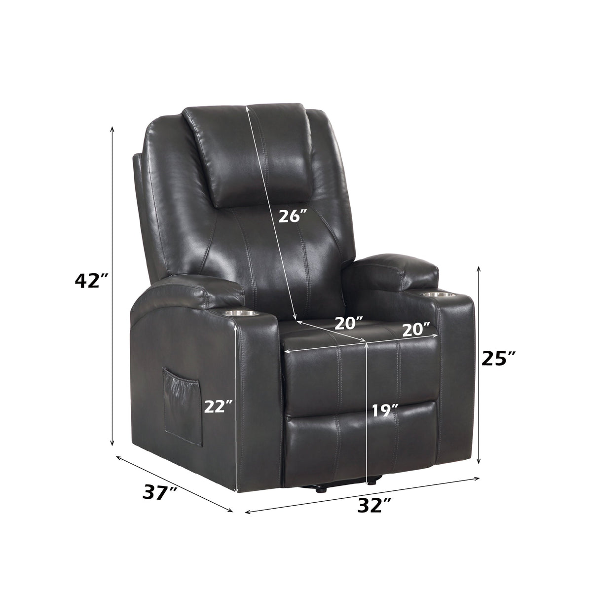 Gunmetal Leather Aire Recliner with Power Lift & Massage