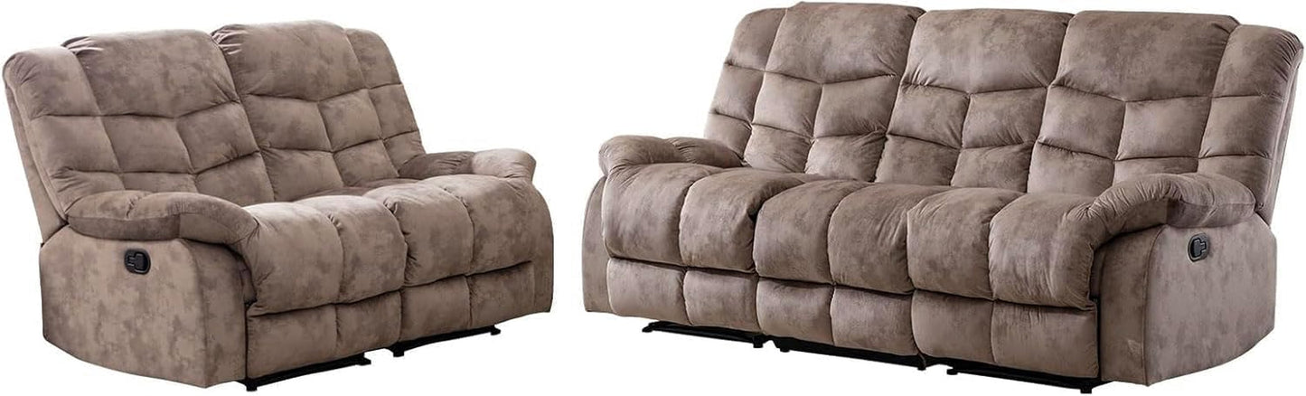 Manual Recliner Sofa Set Memory Foam Cushions Brown