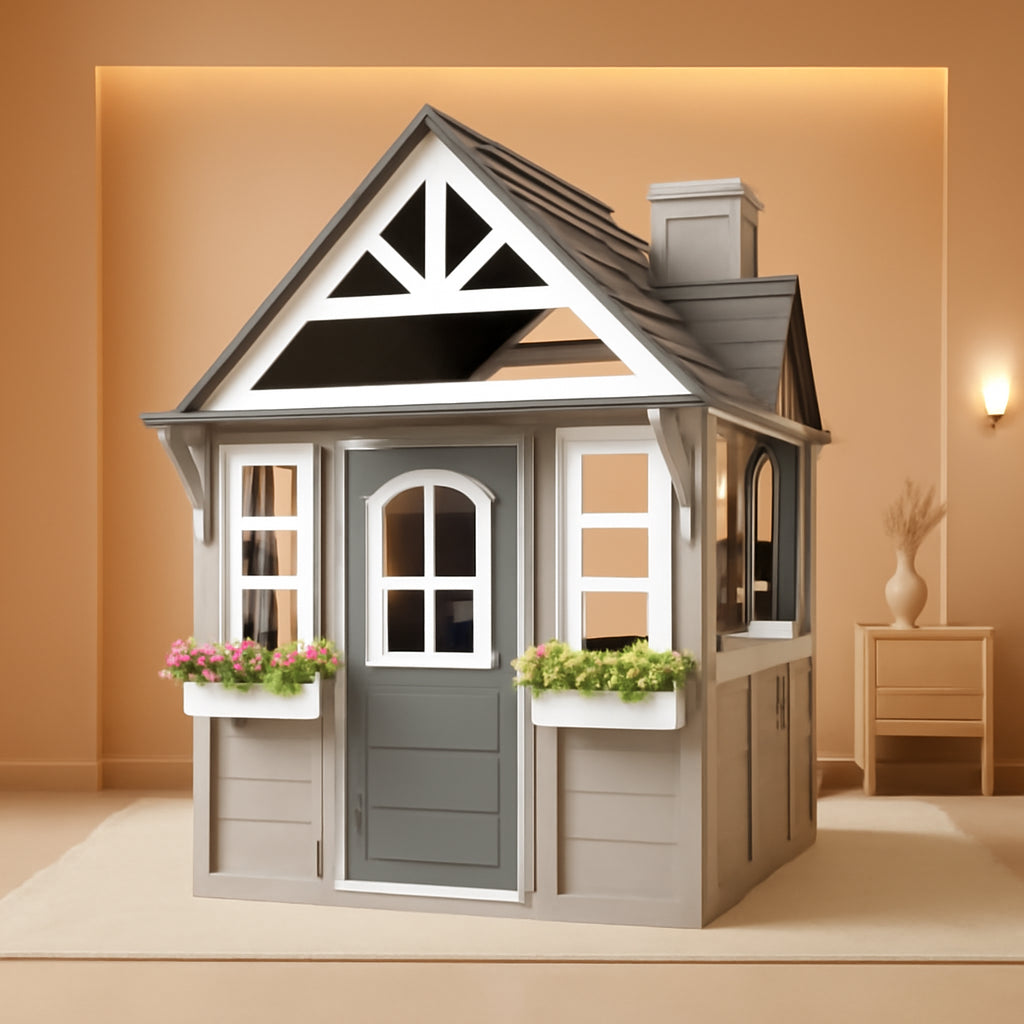 Gray Weatherproof Outdoor Wooden Playhouse With Sink