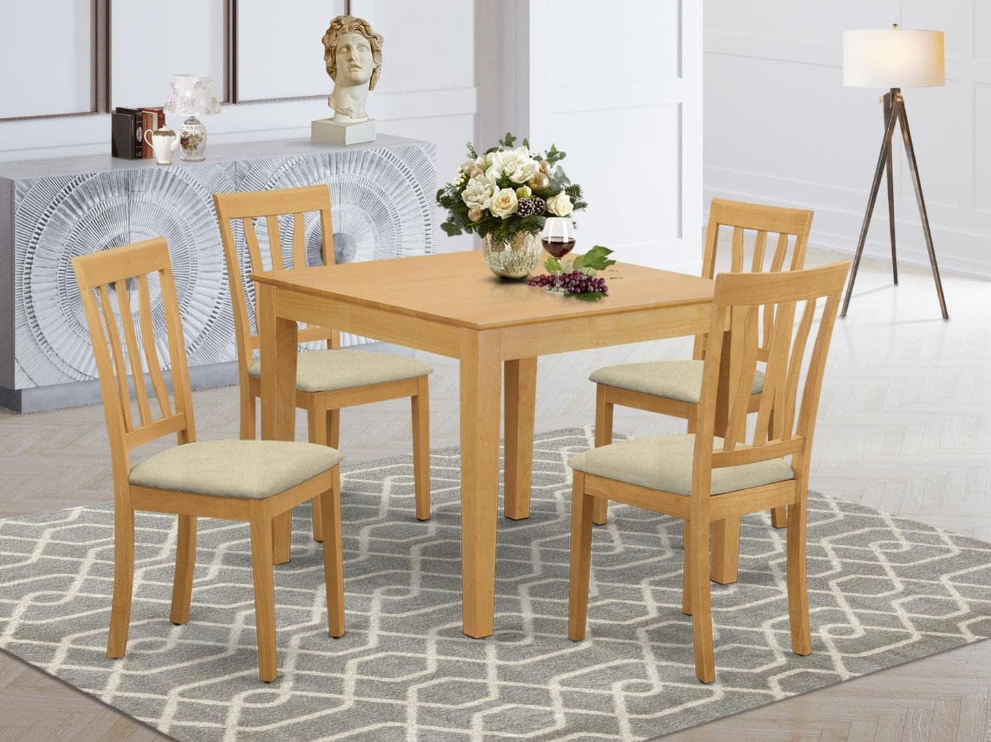 OXAN5OAKCProductLine Oak Kitchen Table Set For4 LinenChairs
