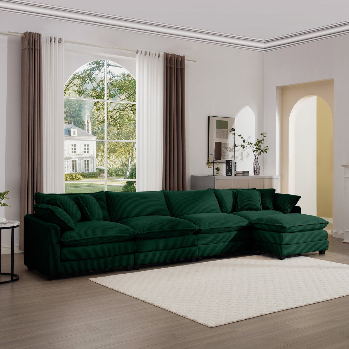 Corduroy Sofa - Modern Upholstered 4 Seater with Footstool