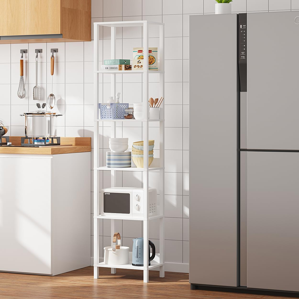 6 Tier Bookshelf With Anti Fall Baffle 64.8 Inch Tall