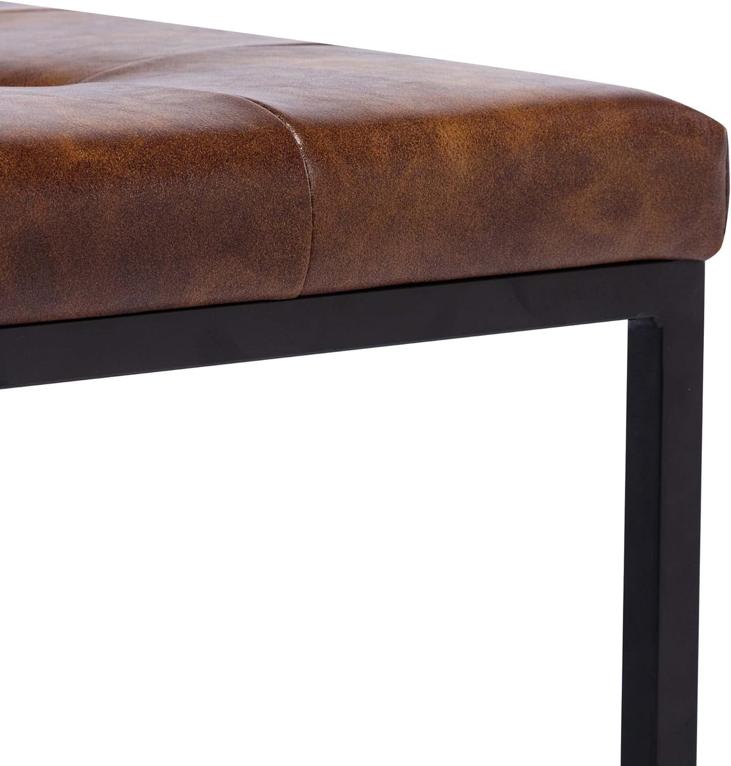 Yellowish-Brown Faux Leather Ottoman Coffee Table Sturdy