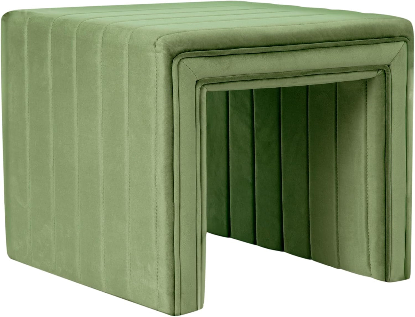 Green Velvety Tufted Ottoman Footstool 18.5 Inches