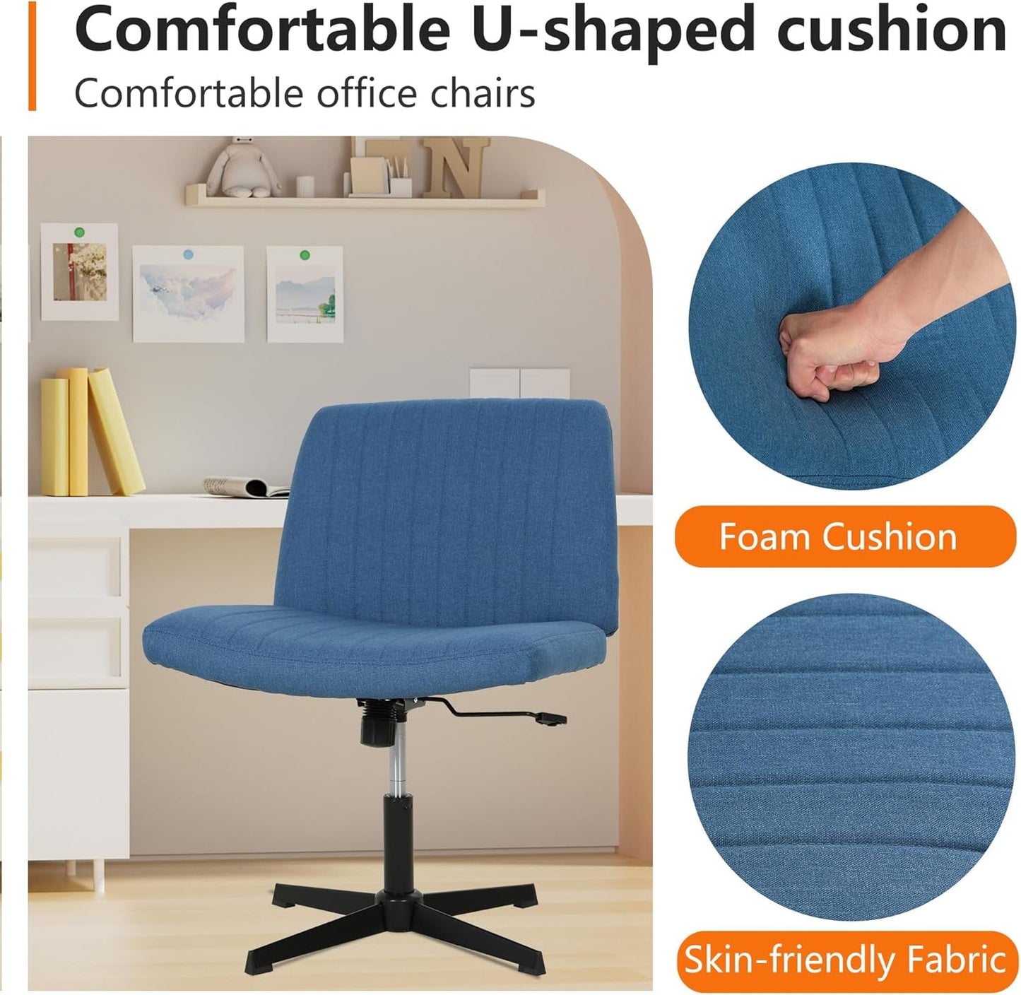 Blue Armless Cross Legged Ergonomic Office Chair Swivel