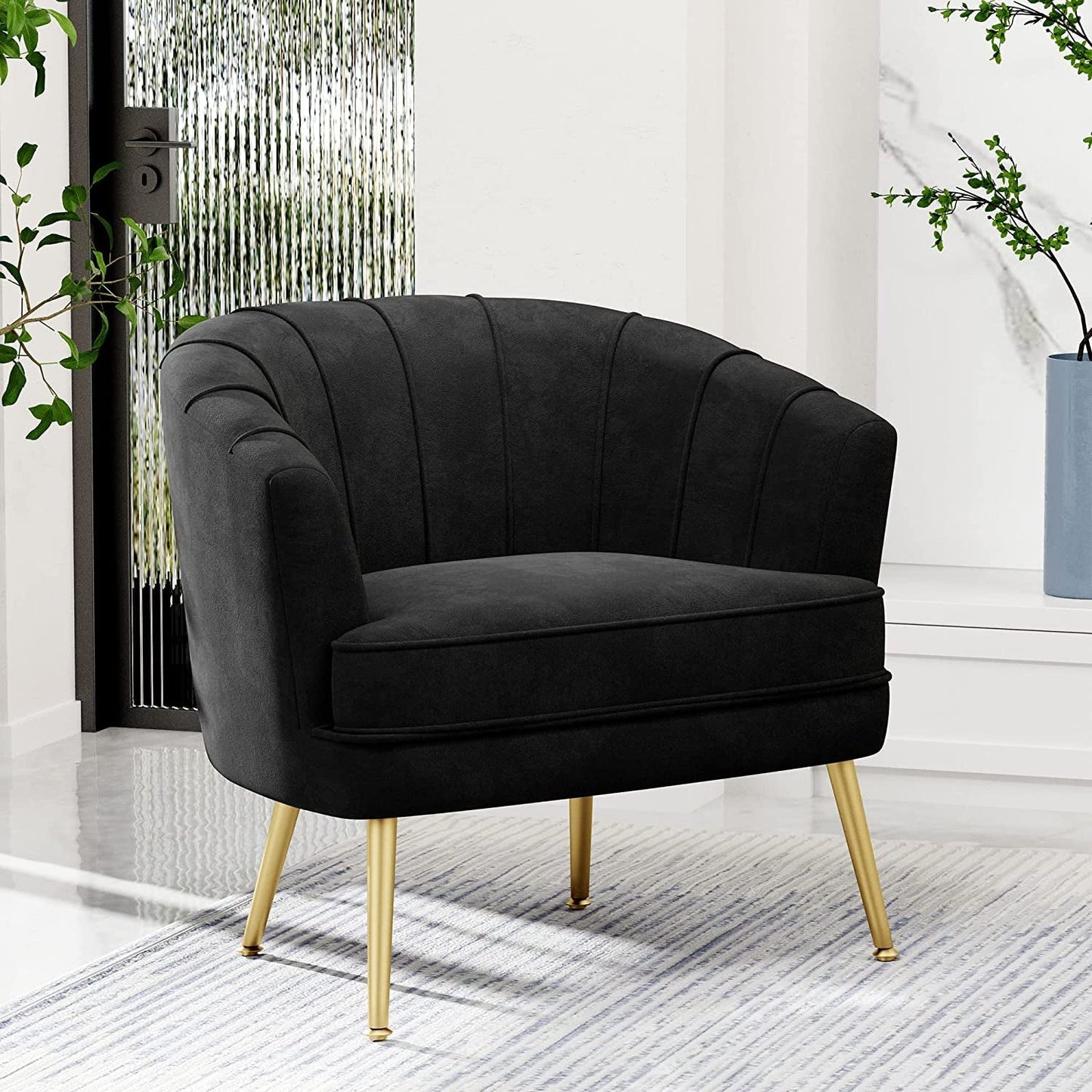 Modern Black Velvet Accent Chair With Gold Legs Living Room