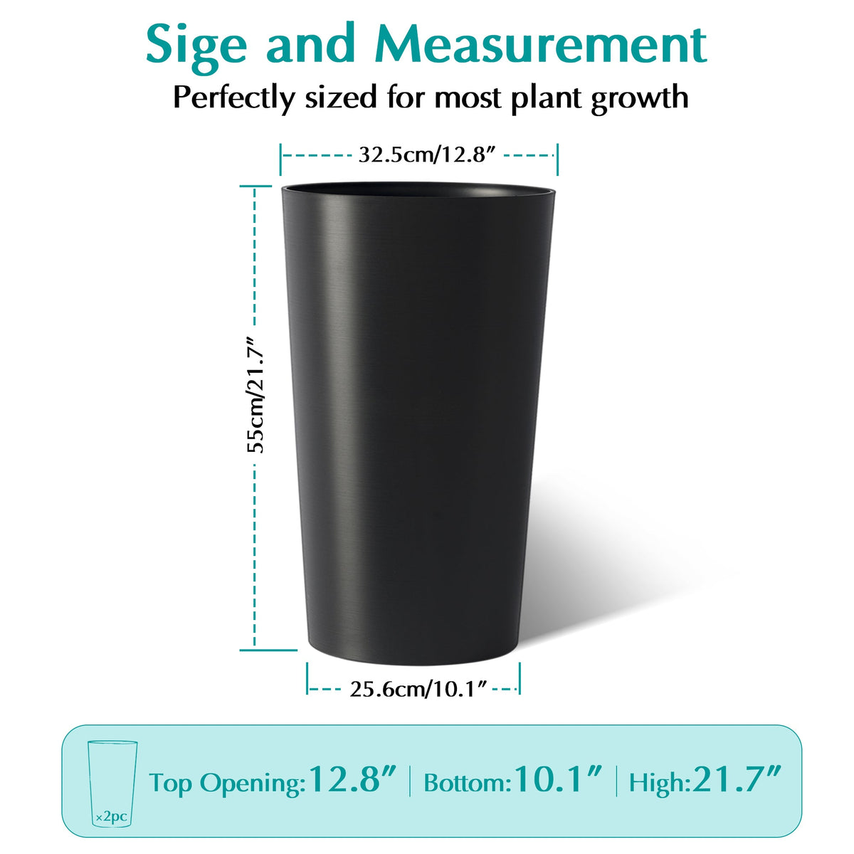 2 Pack Tall 21.7 in Planters for Outdoor Plants