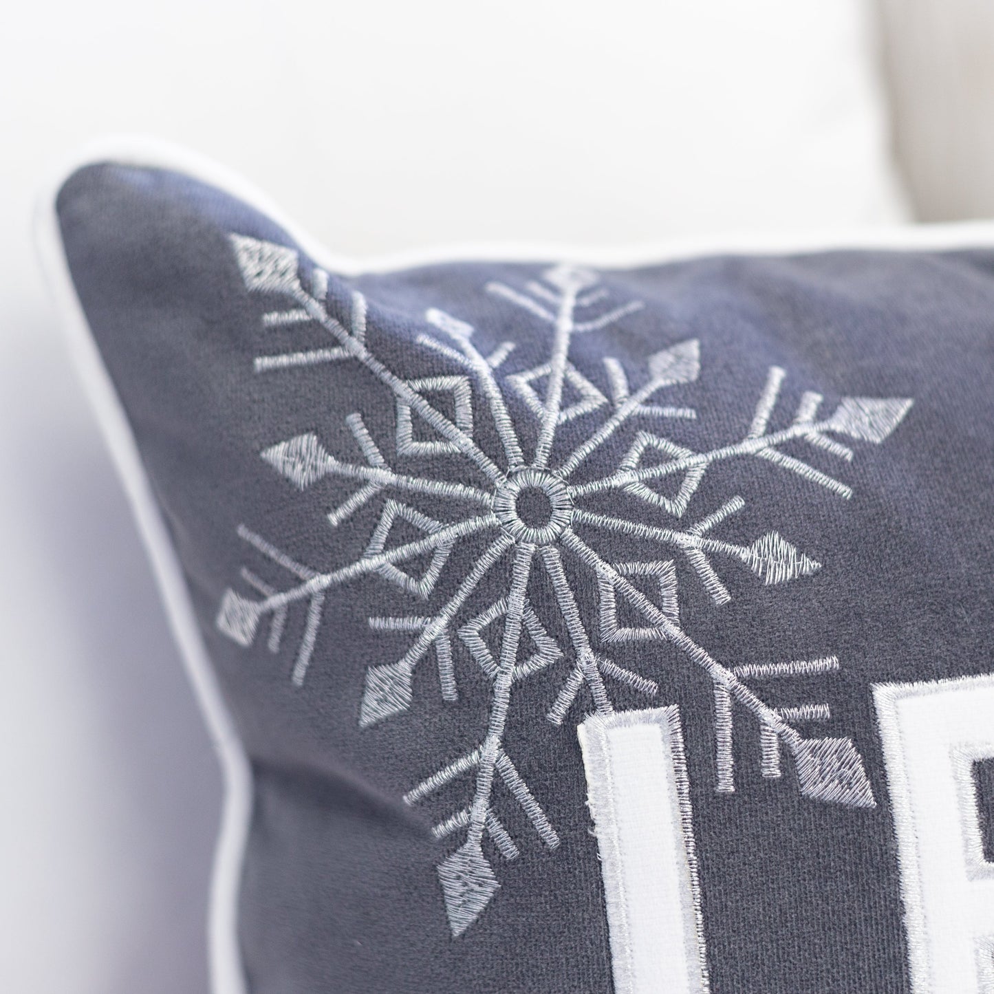 Nneka Let It Snow Gray Velvet Lumbar Pillow with Insert 14x20