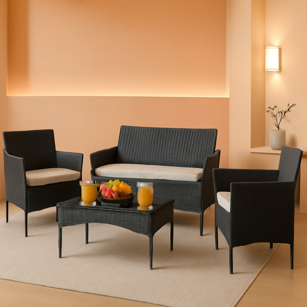 Patio Furniture Four Piece Conversation Set Black Beige