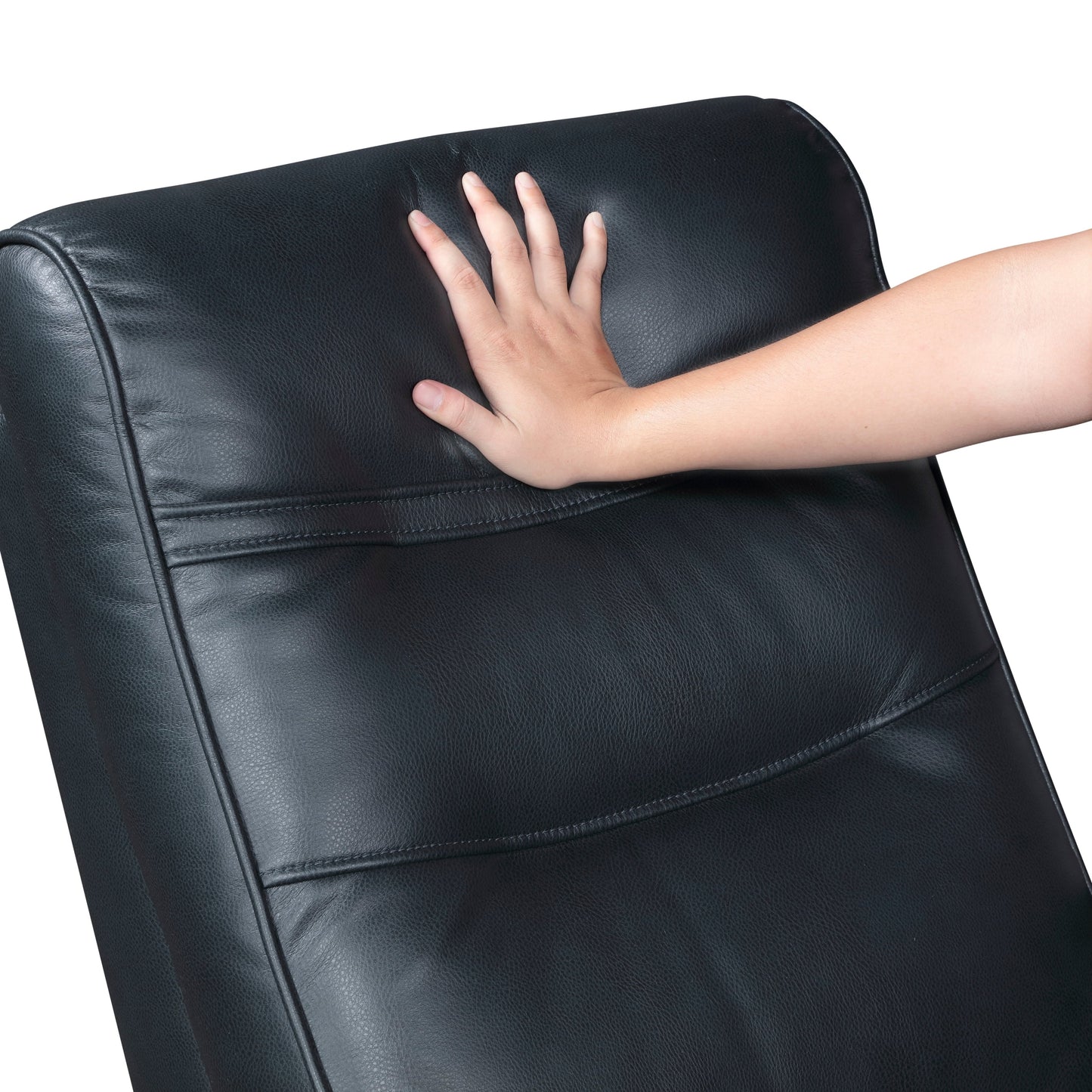 1pc Swivel Gliding Recliner Faux Leather Upholstered Solid Rubberwood Arms Luxurious Living Room Furniture, Navy