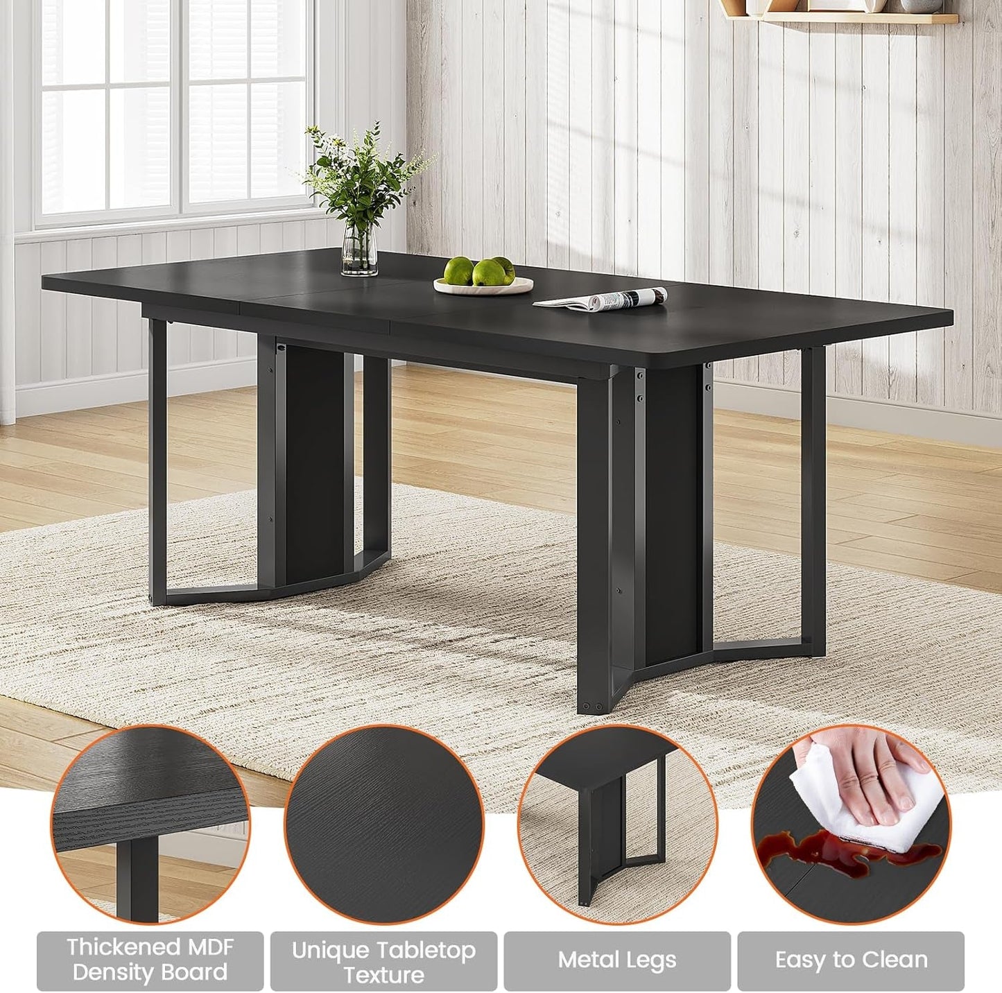 63 Inch Extendable MDF Board Dining Table Set Black Finish