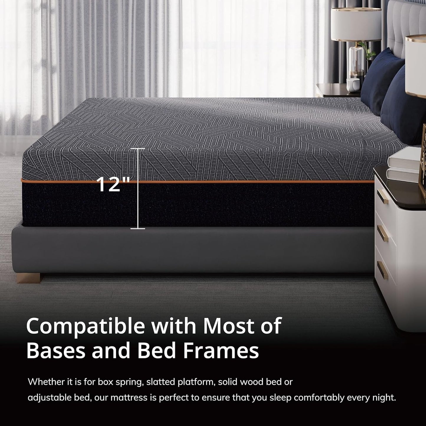 Queen Memory Foam Mattress 12Inch Midnight Black Edition