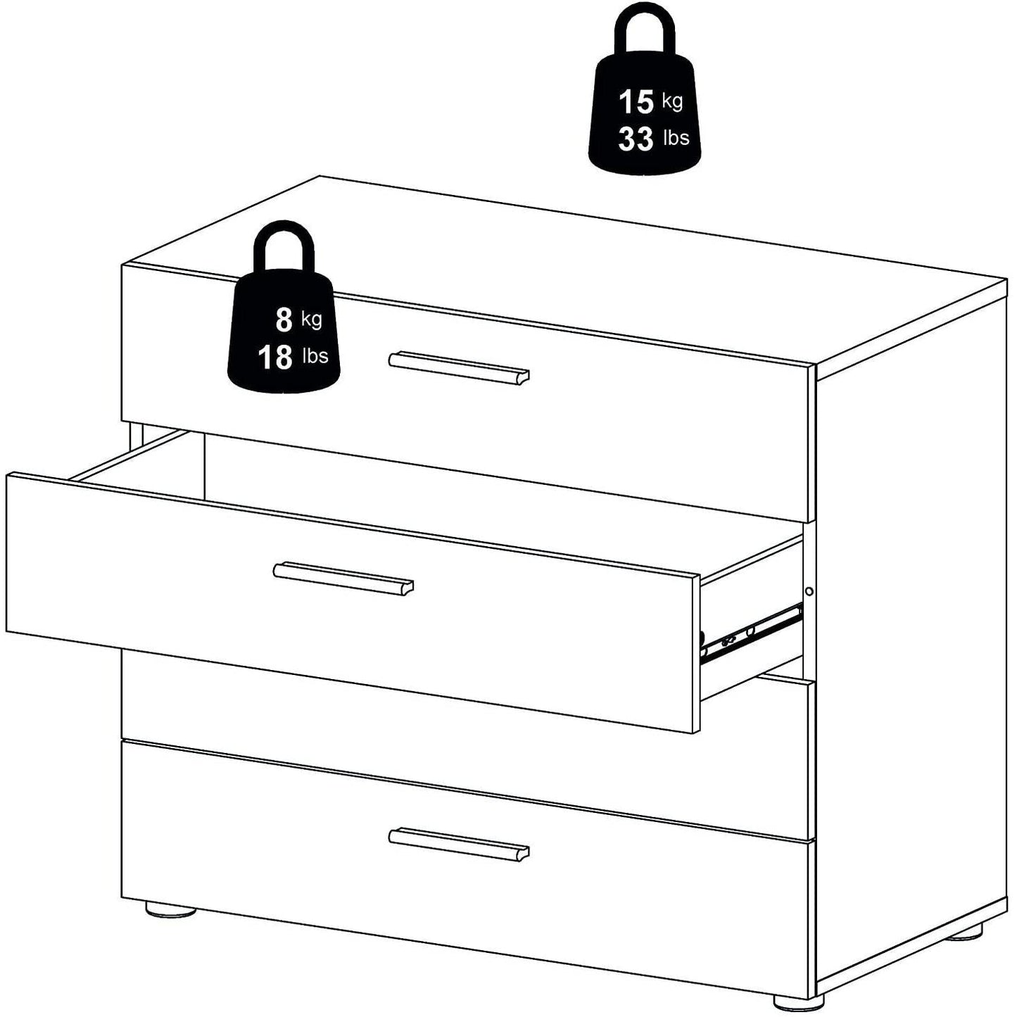 Oak Structure Four Drawer Chest With Silver Bar Handles