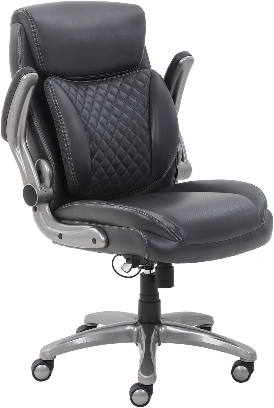 Ergonomic Grey Leather Desk Chair With Adjustable Height