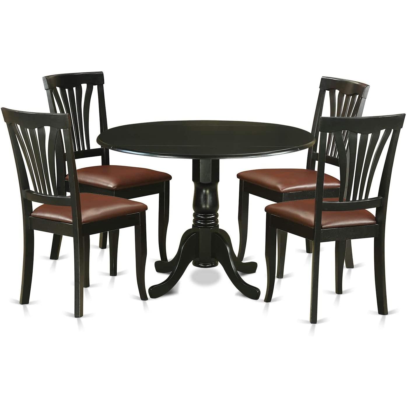 5 Piece Drop Leaf Dining Table Set Black Faux Leather
