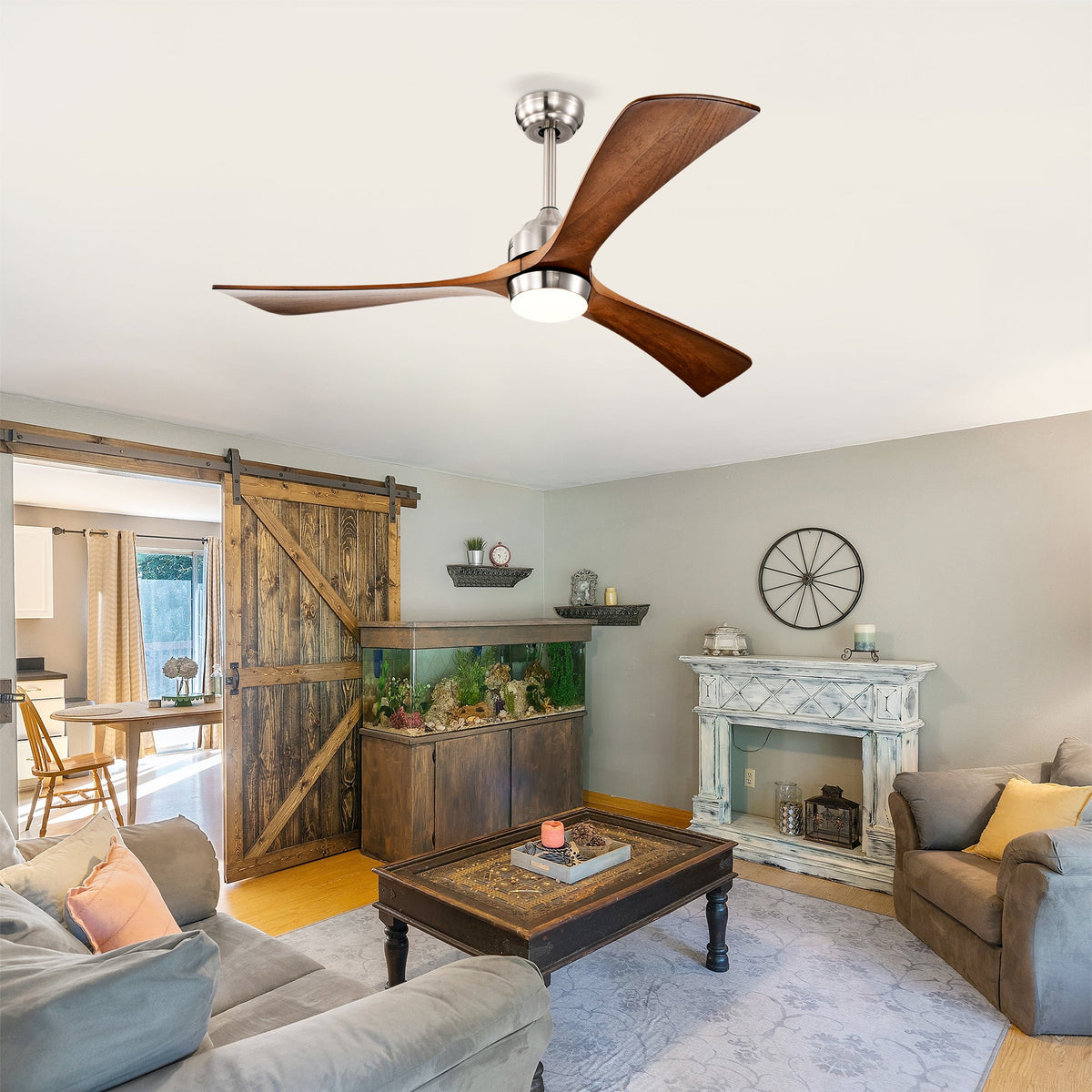 52" Solid Wood Blades Ceiling Fan with Lights & Remote Control