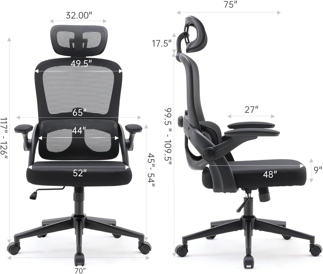 Ergonomic Mesh Office Chair Black With 3D Armrests