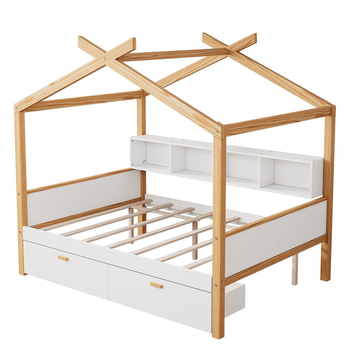 White Full Size Wooden House Bed