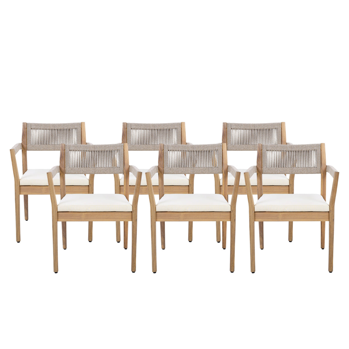 Braided Acacia Wood Outdoor Dining Chairs Set of 2
