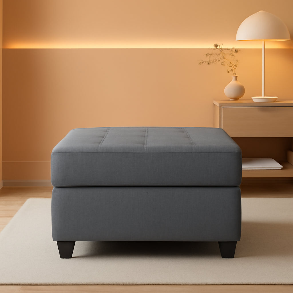 Dark Gray Upholstered Ottoman With Concealed Storage