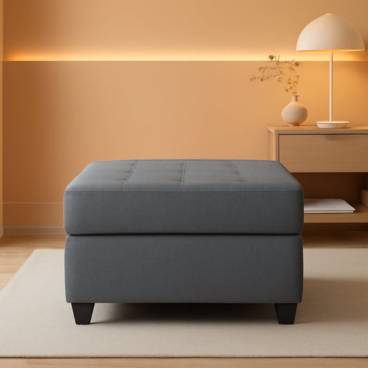 Dark Gray Upholstered Ottoman With Concealed Storage