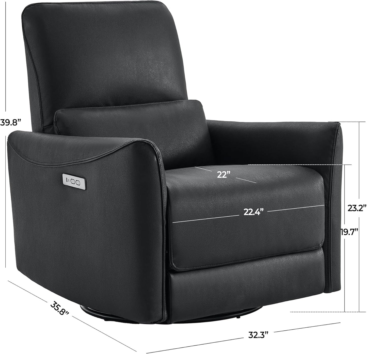 Power Recliner Chair USB Charging Lumbar Support Black