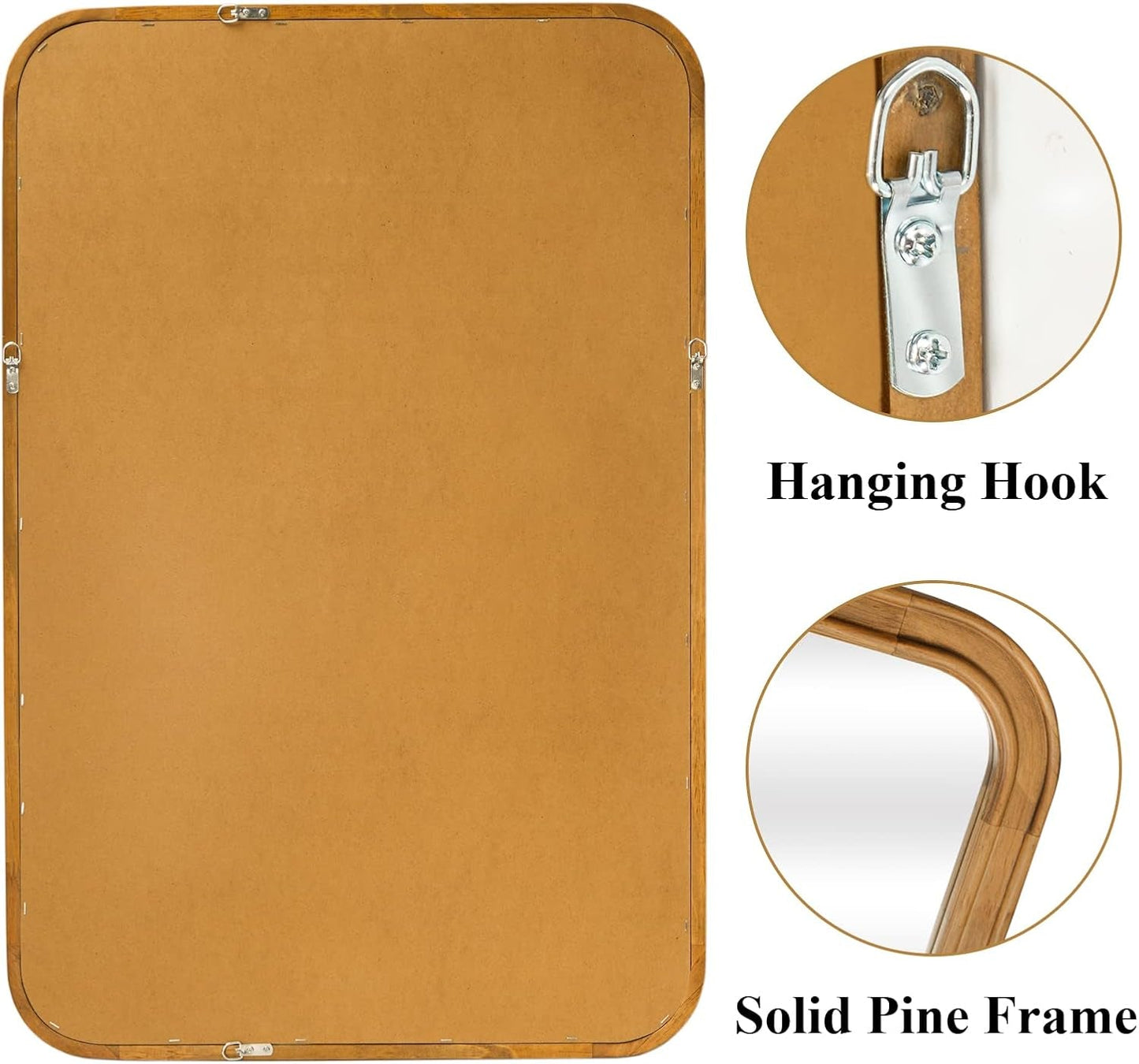 Wood Framed Bathroom Mirror 24x36 Inch Wall Mounted