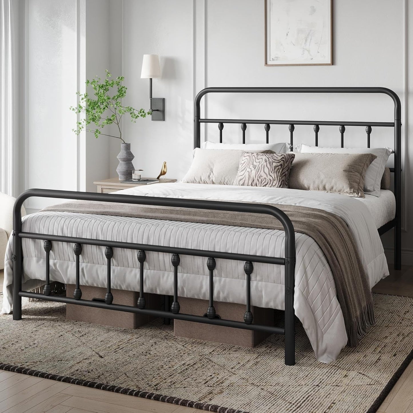 Queen Size Metal Platform Bed Frame With Storage Black