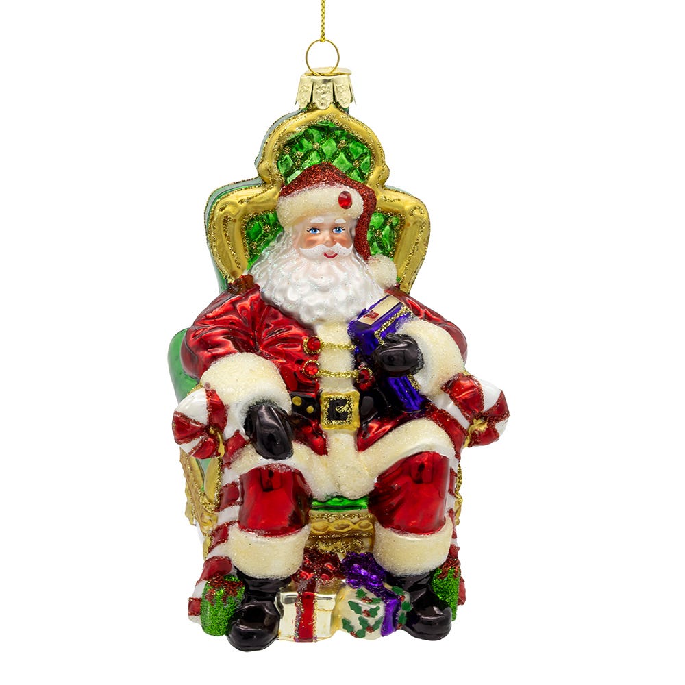 Bellissimo Glass Santa On Throne Ornament