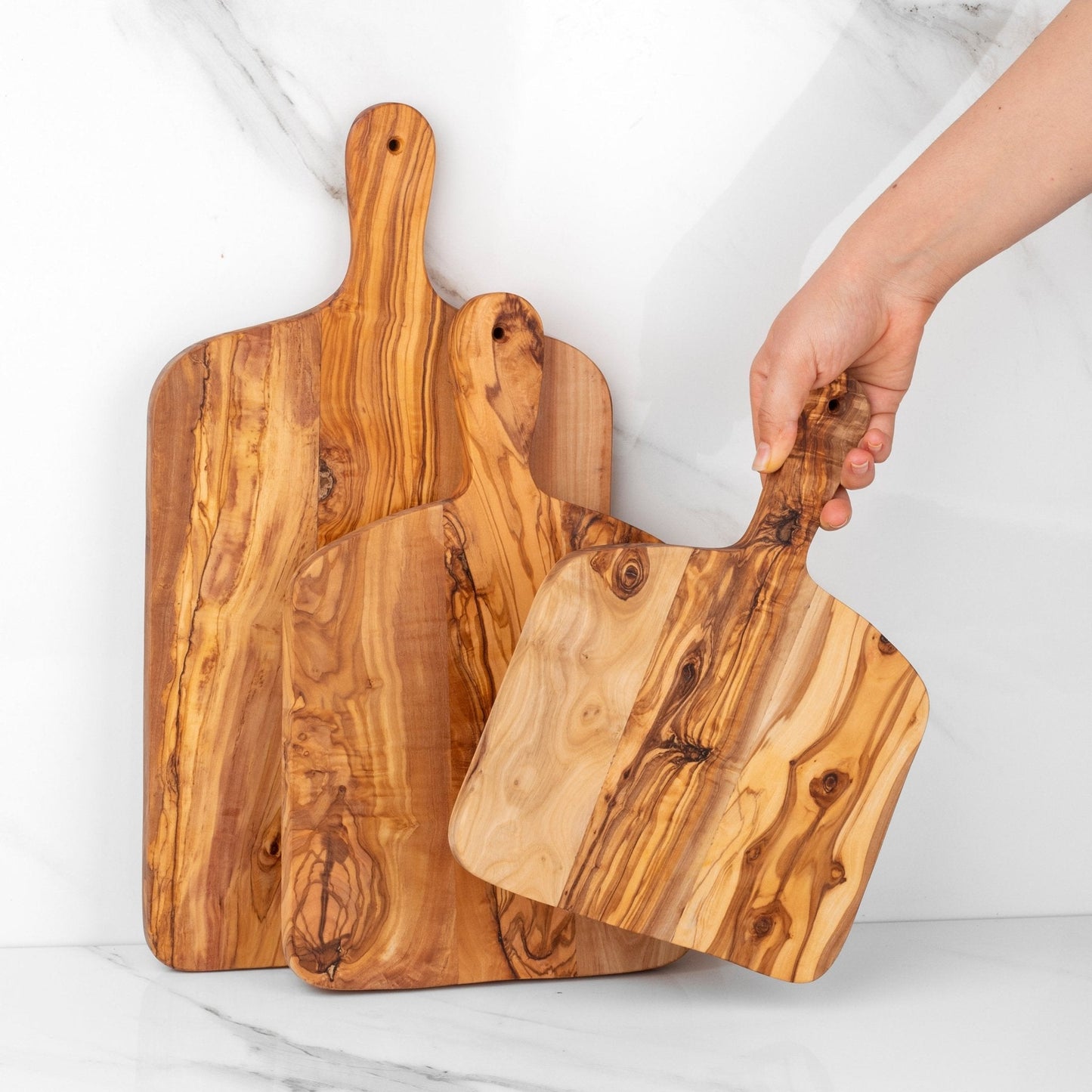 Premium Hand-Crafted Olive Wood Cutting Board with Handle