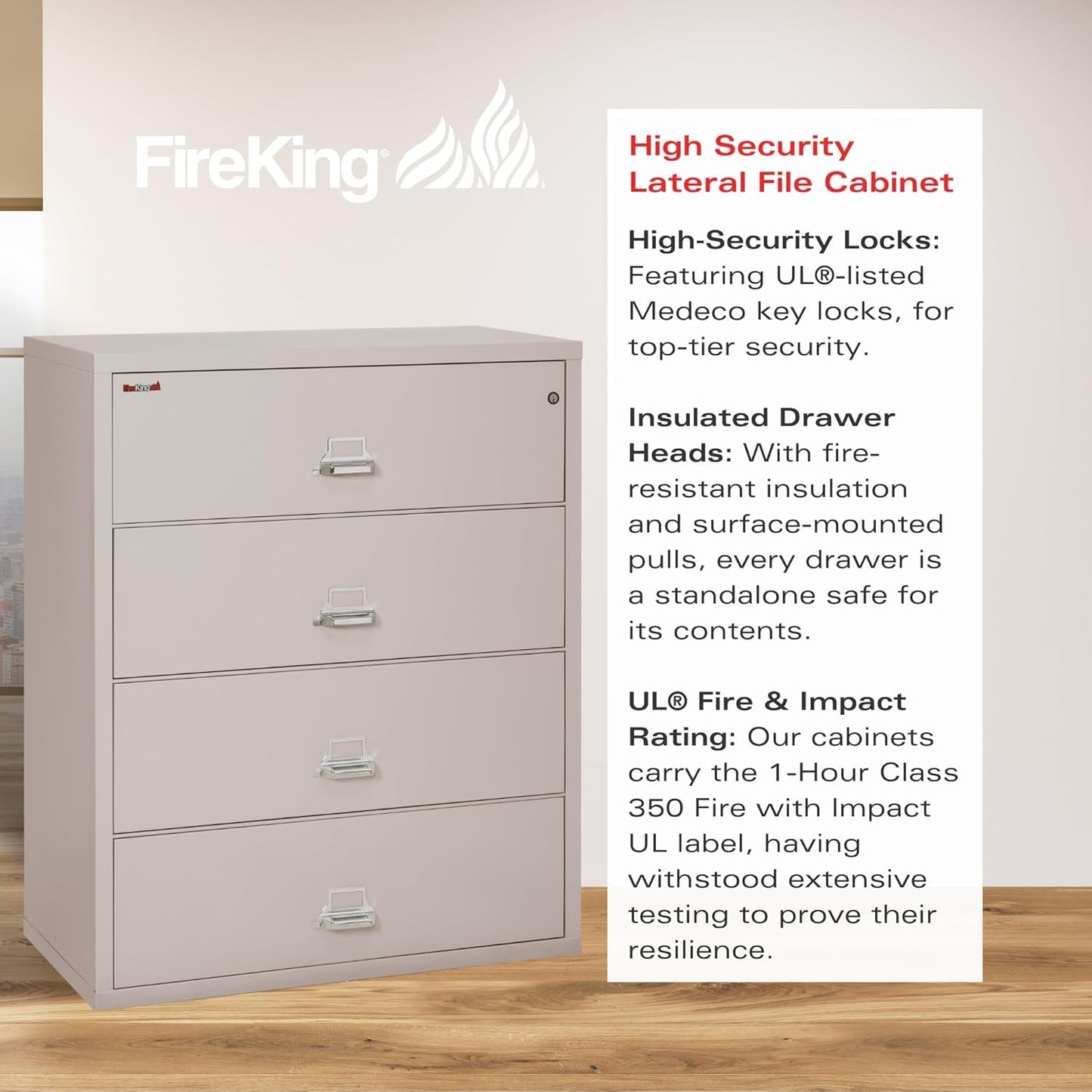 Lateral 4 Drawer Fire Safe File Cabinet With Lock 1 Hour Fire Rated Platinum