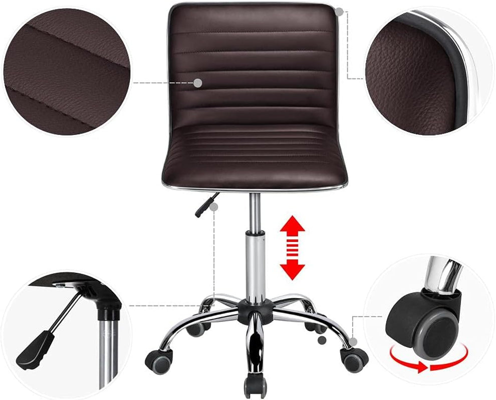 Brown Armless Office Chair With Adjustable Height For Desk