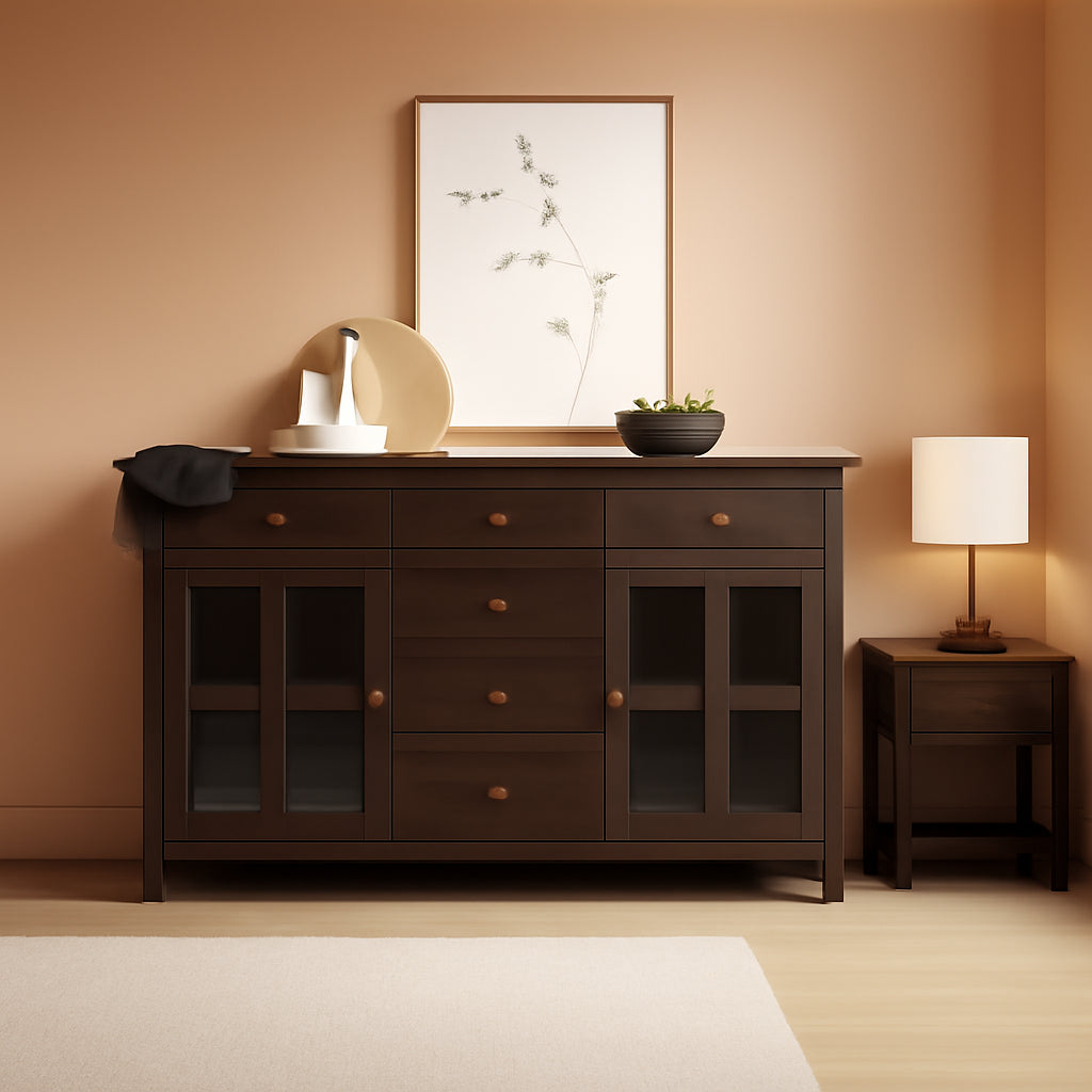 Chestnut Brown Contemporary Sideboard With Glass Doors
