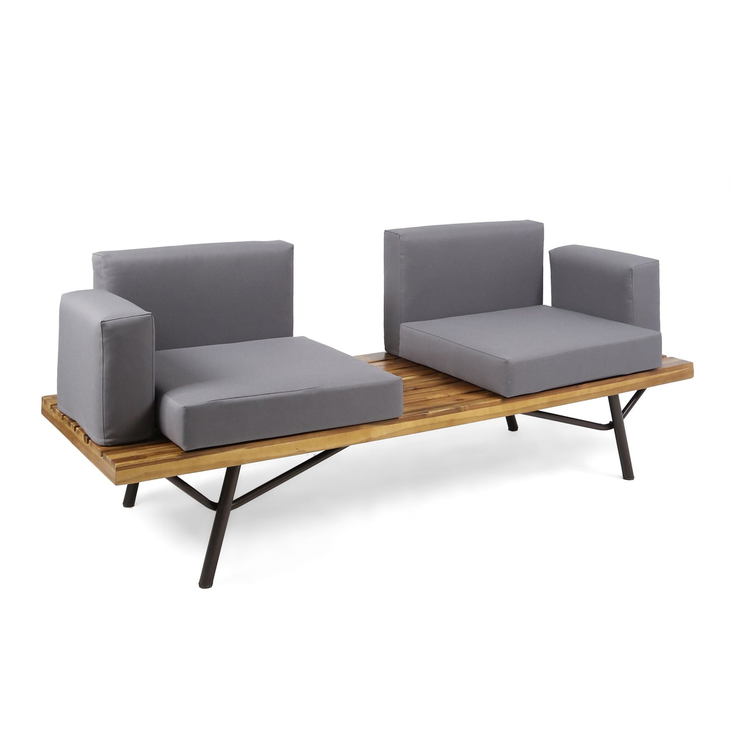Outdoor Sofa With Cushions And Iron Legs - Dark Gray