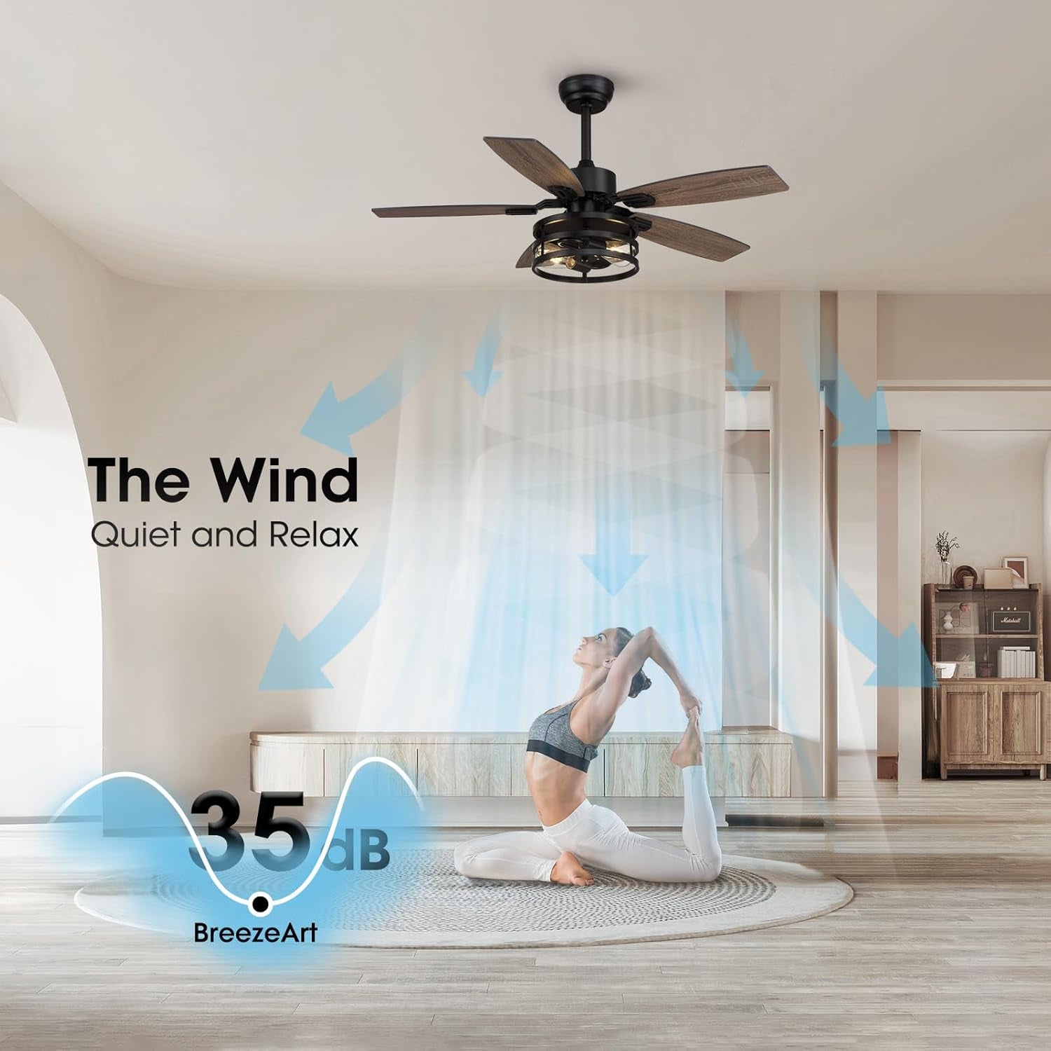 42 Inch Caged Ceiling Fan With Remote Control For Indoor And Outdoor providing quiet airflow in a relaxing space.