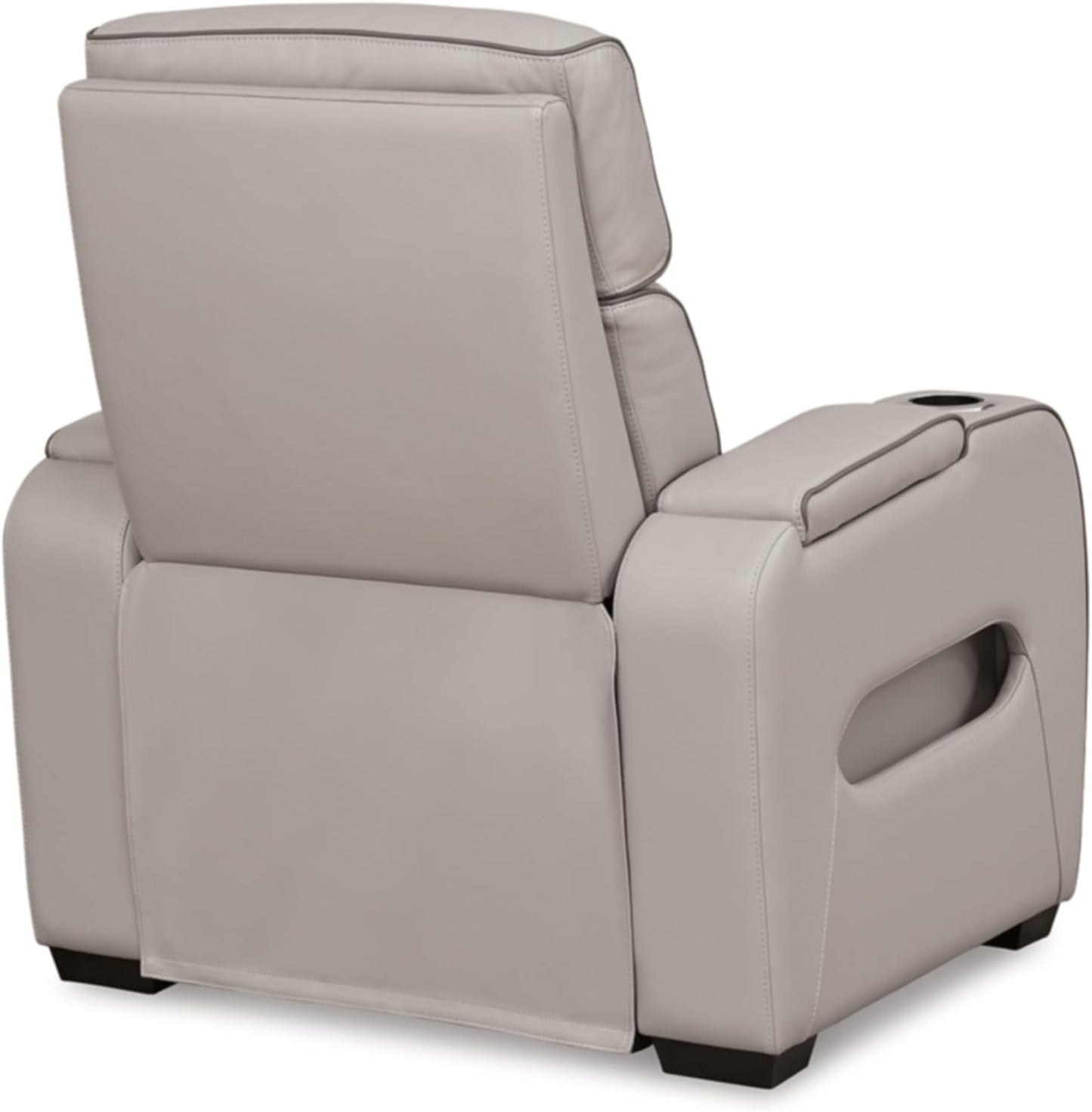 Light Gray Leather Power Recliner With Adjustable Headrest