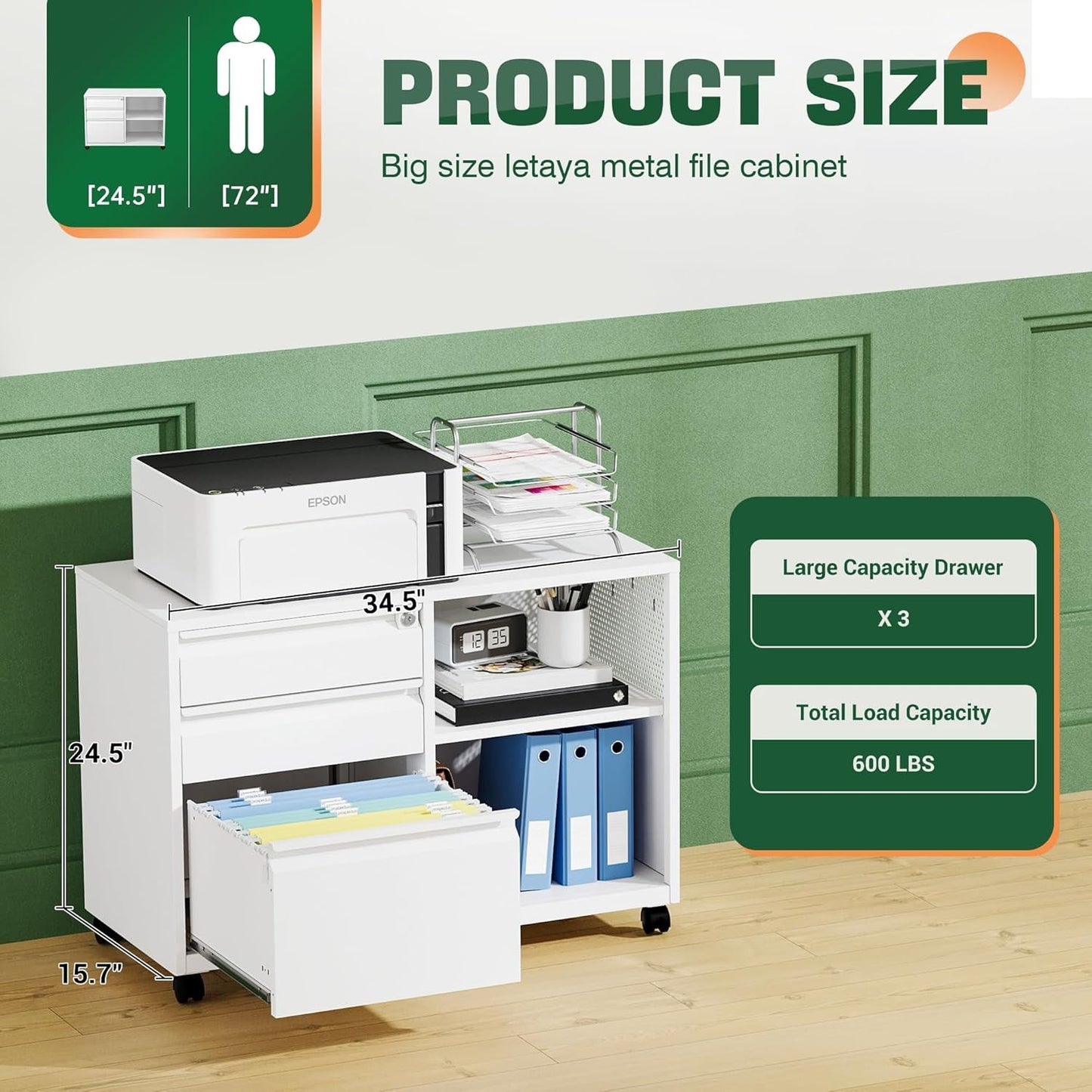 White Locking 3 Drawer File Cabinet For Home Office