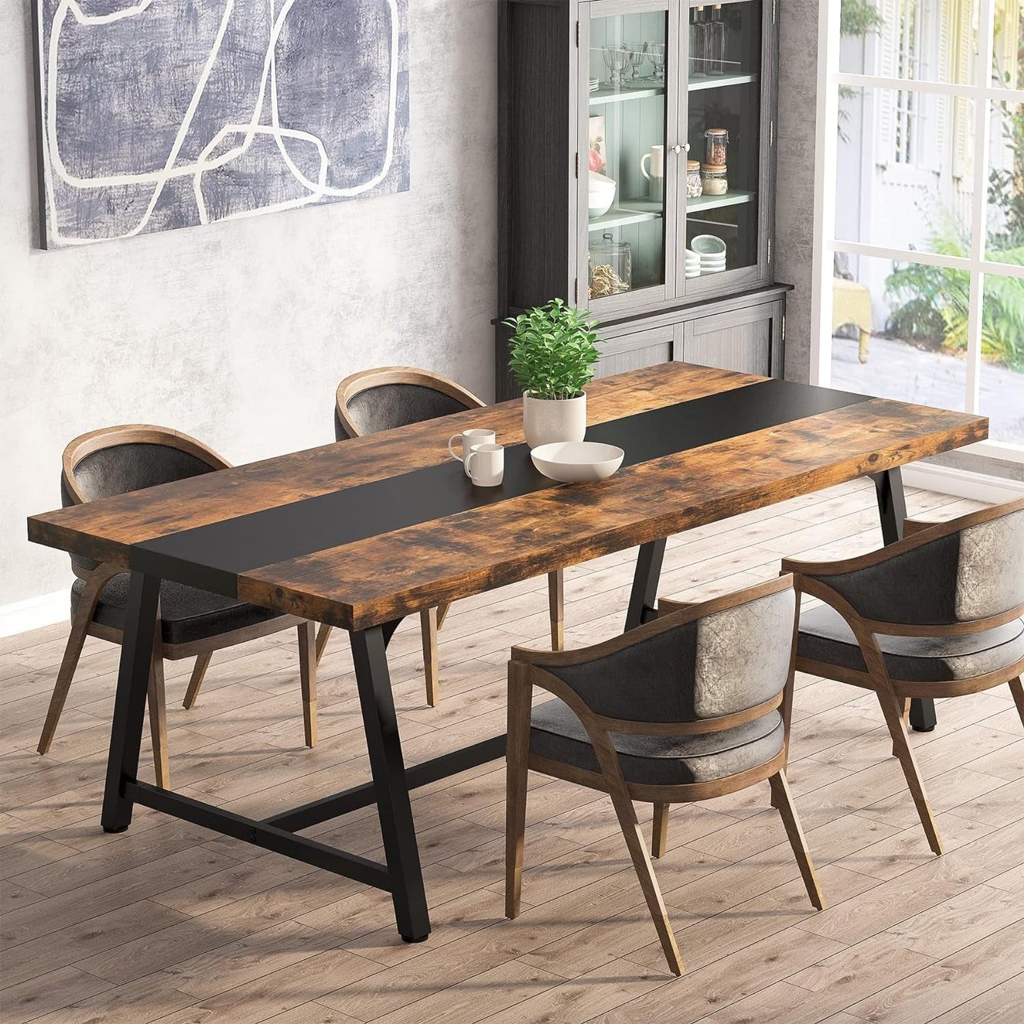 Dining Table For 8 70.87 Inch Rectangular Wood Metal Frame