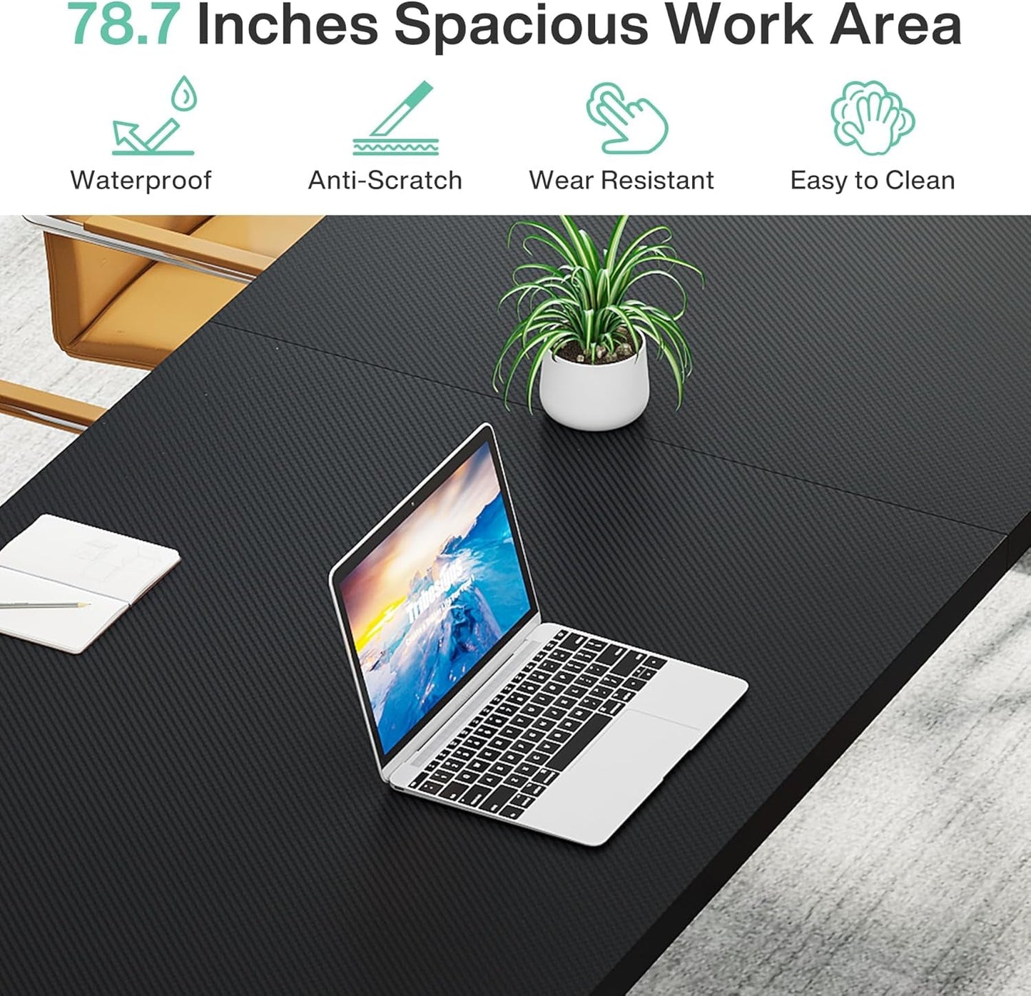 78.7 Inch Black Executive Desk Home Office Computer Desk