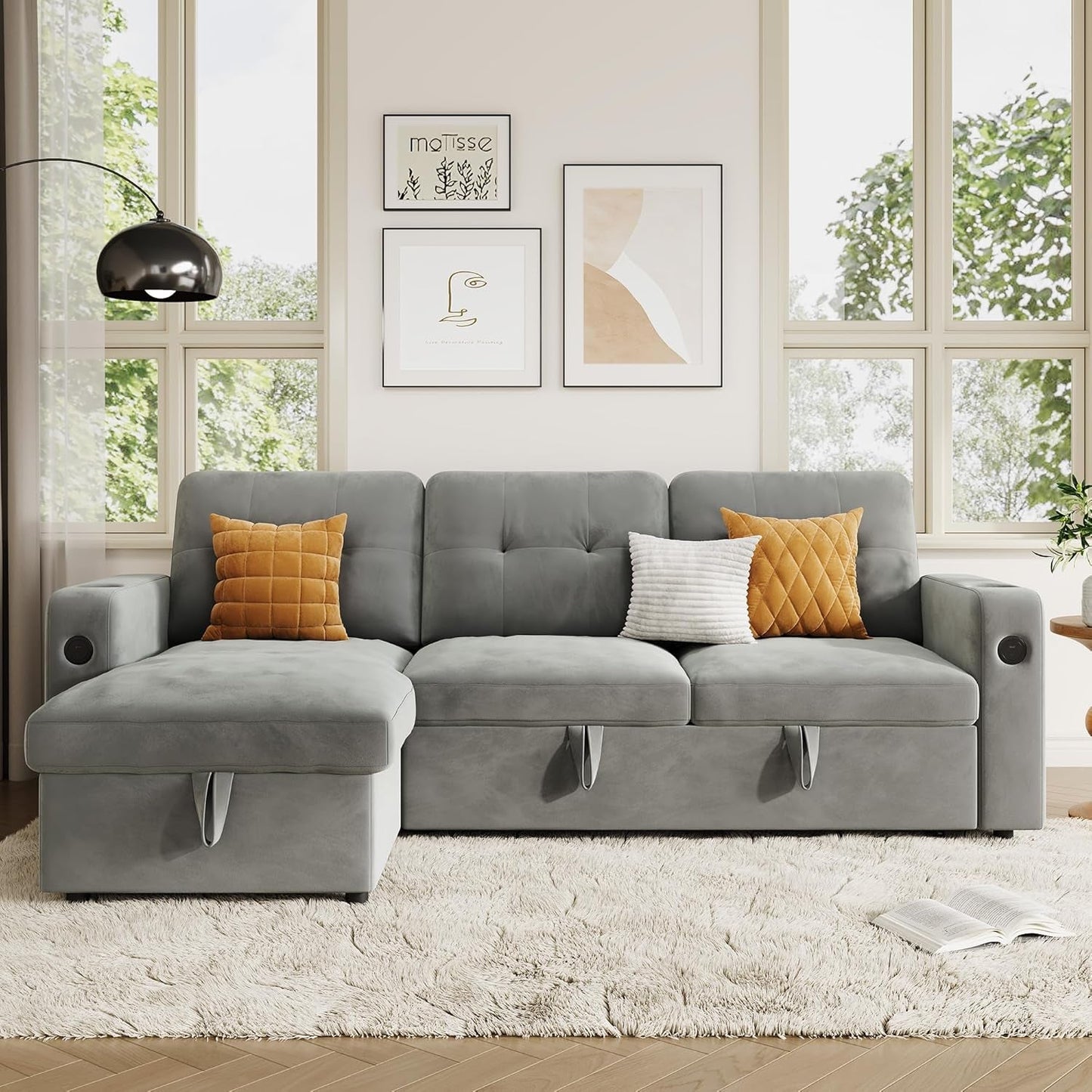 84Inch LShaped Sleeper Sofa Integrated Storage System