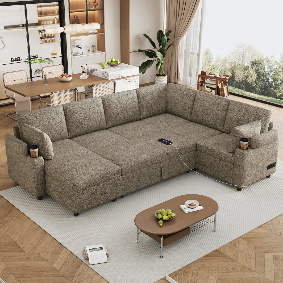 109.9" U-Shaped Sectional Sofa Bed with Storage