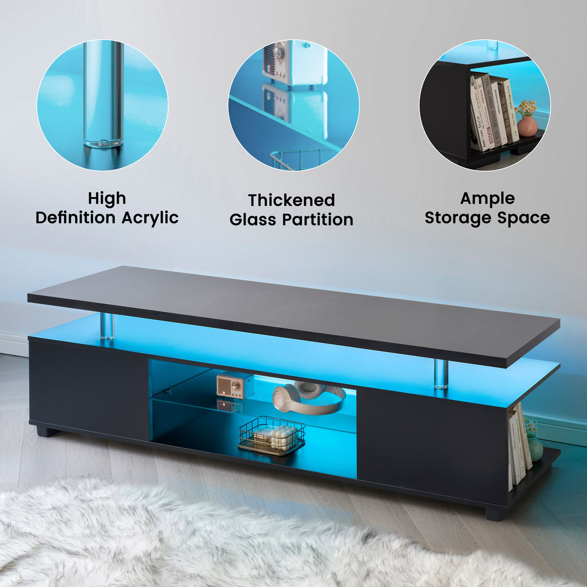 Black TV Stand for 60 Inch TV with LED Strip Lights