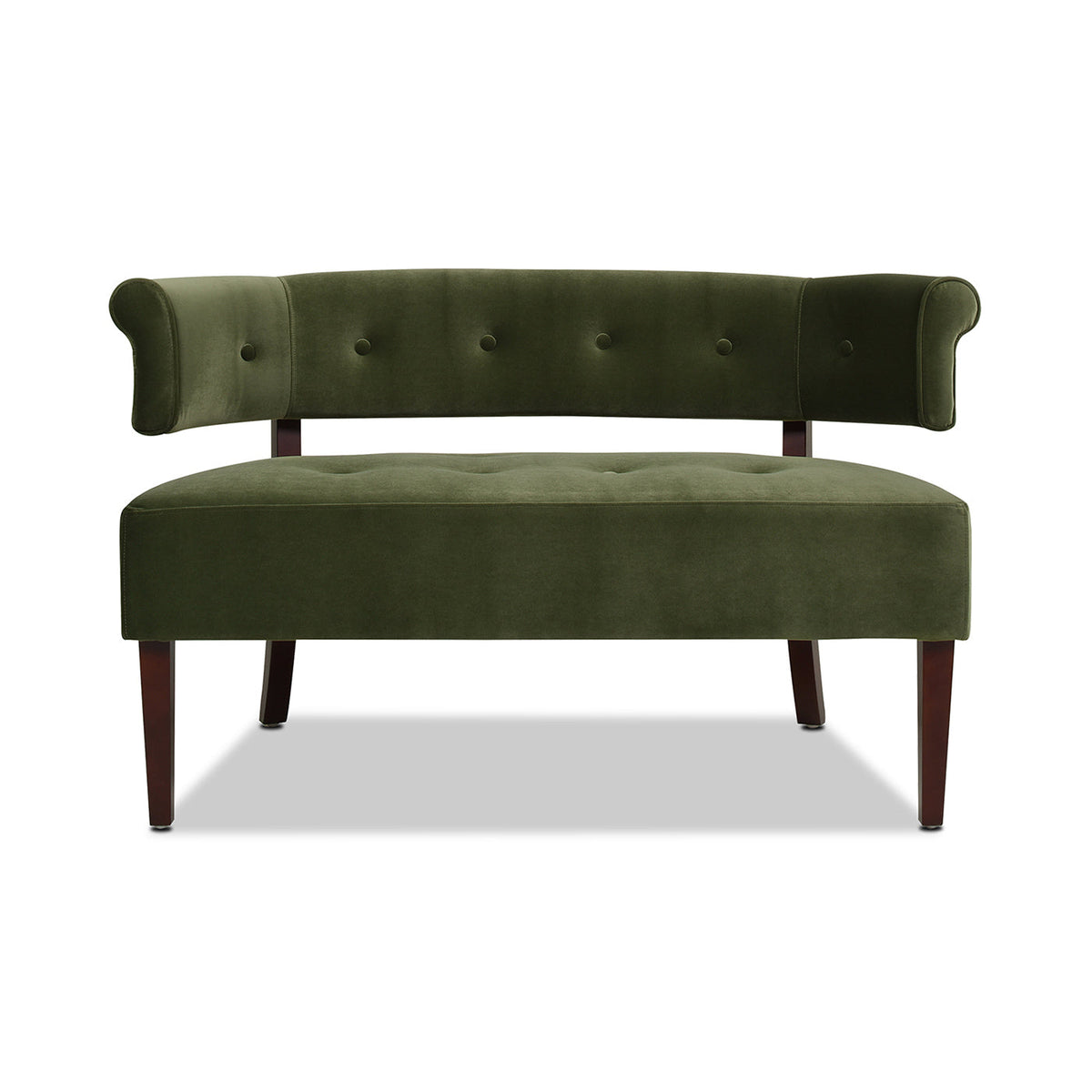 Jared Roll Arm Tufted Bench Settee, Olive
