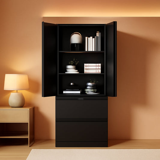Locking Metal Lateral File Cabinet With Adjustable Shelves And Locks