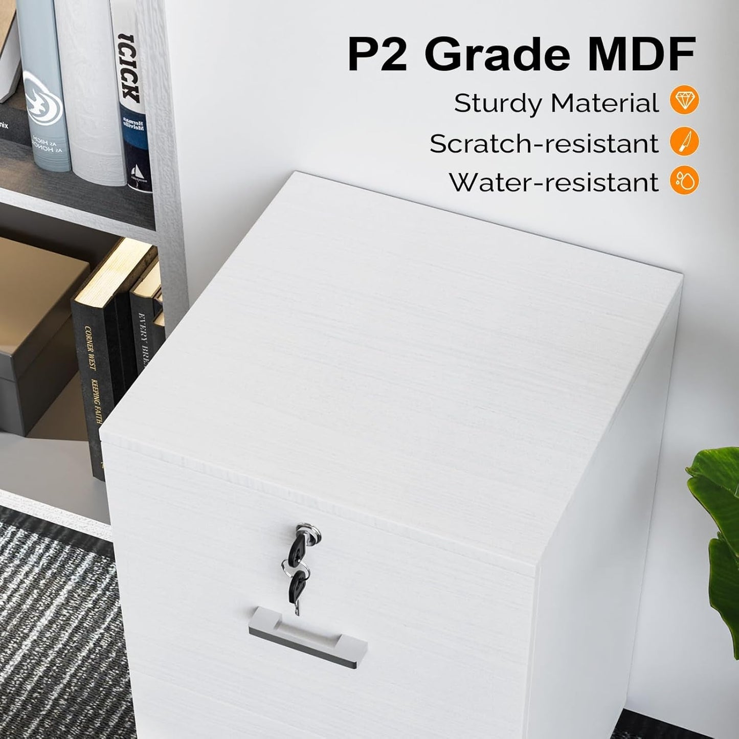 2 Drawer Locking File Cabinet For Letter Size Folders With Tabs, Mobile Under Desk