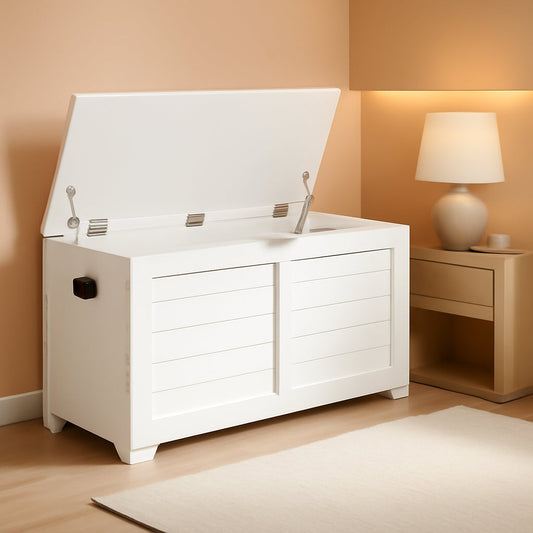 Cloud White LargeCapacity Storage Bench Hinges Chest