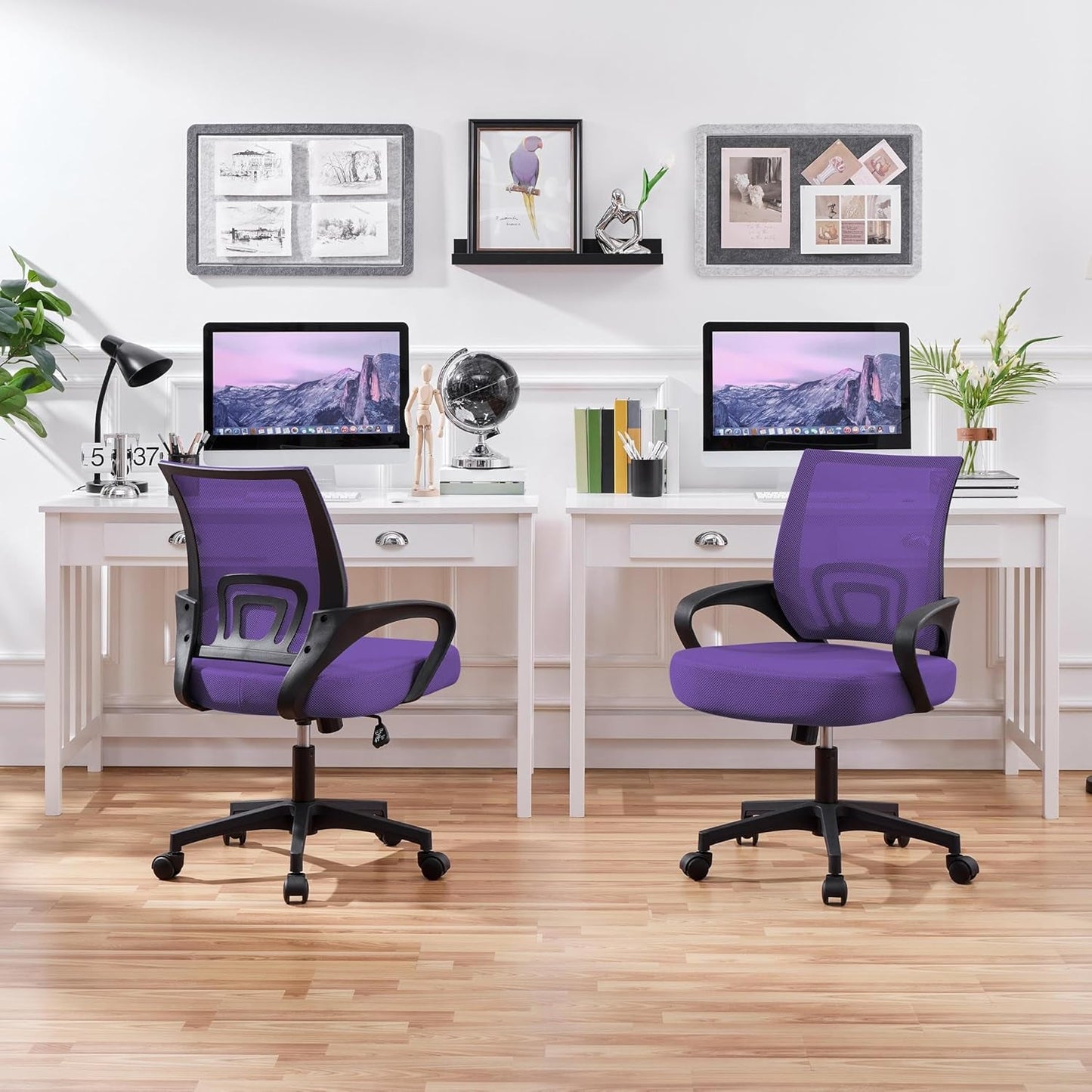 2Pcs Ergonomic Purple Mesh Desk Chairs With Lumbar Support For Long Workdays And Back Pain Relief